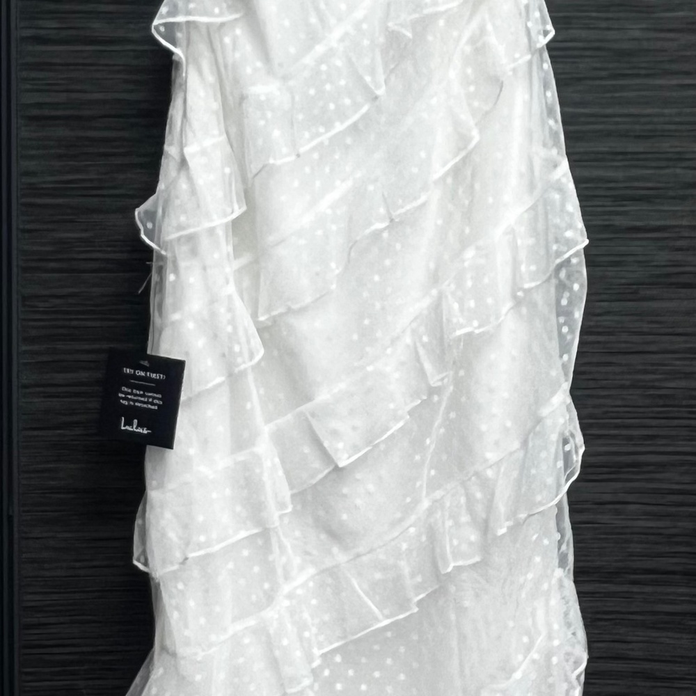 Lulus White Mesh Ruffled Swiss Dot Midi Dress - Picture 2 of 3